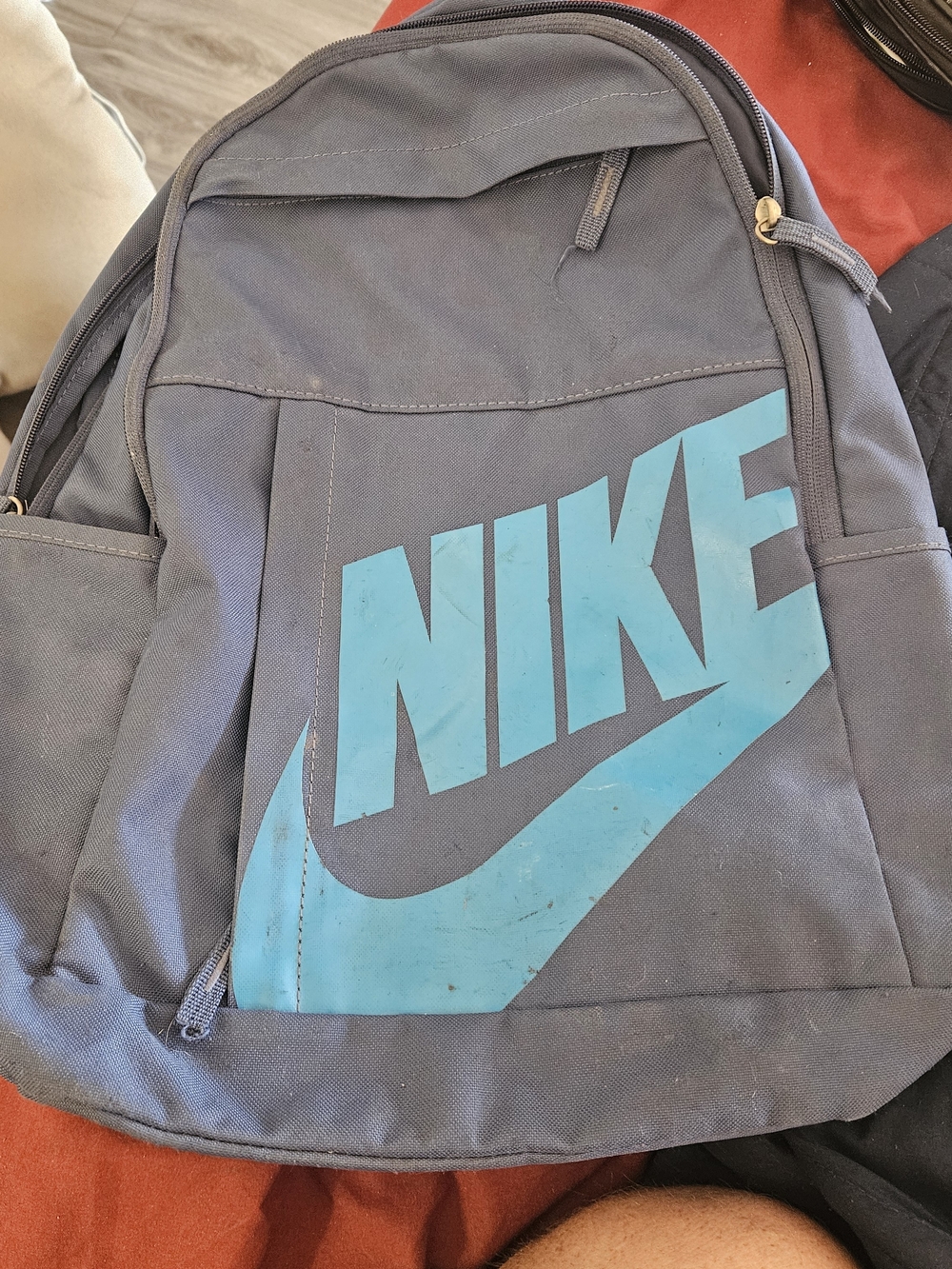 Nike Gray Backpack with Bright Teal Logo